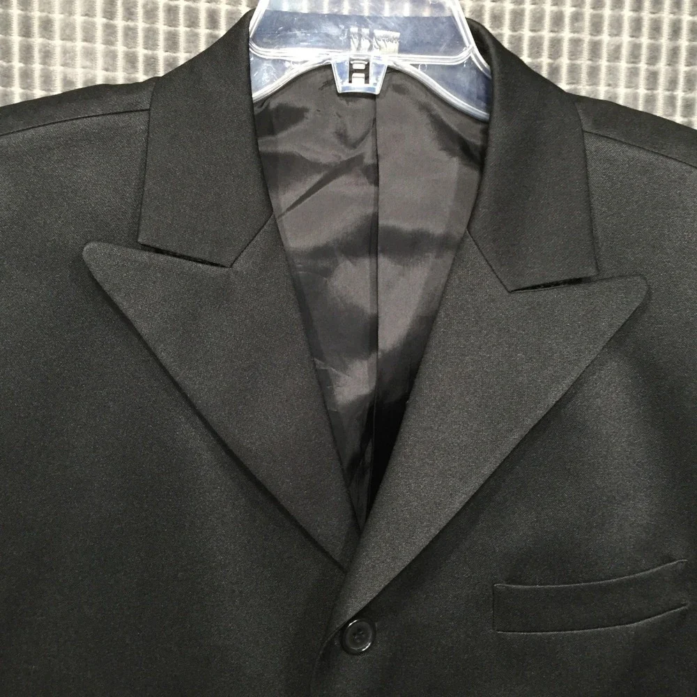 Gino Cappeli Mens Blazer 5-Button Formal Suit Jacket 46 Black